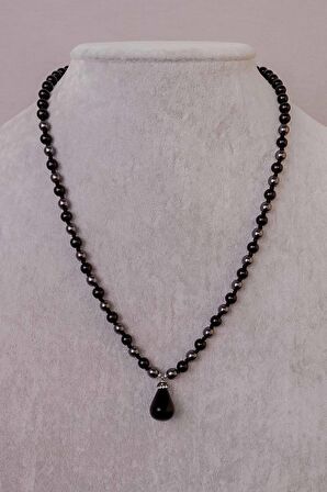 Siyah Akik, Oniks ve Hematit Taşı Kolye