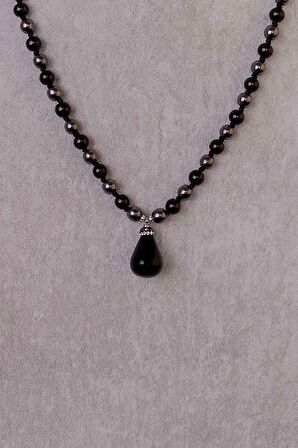 Siyah Akik, Oniks ve Hematit Taşı Kolye