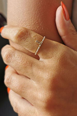 Mini Baget Detaylı Altın Kombin Yüzük