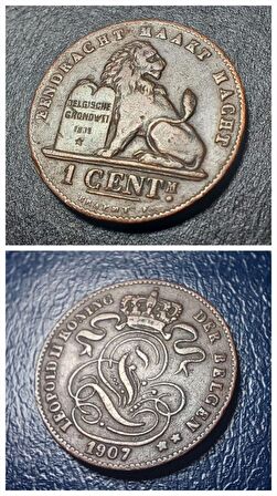 1907 Belçika 1cent ÇÇT+ Hollanda Efsane - 'DER BELGEN' - yabancı madeni para - 399636653a7c634cb7