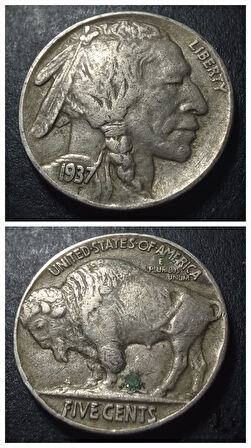 Bufalo ÇT+/ÇÇT 1937 Amerika 5 Cent Kızılderili Eski Yabancı Madeni Para 399636657af0cbd7e6