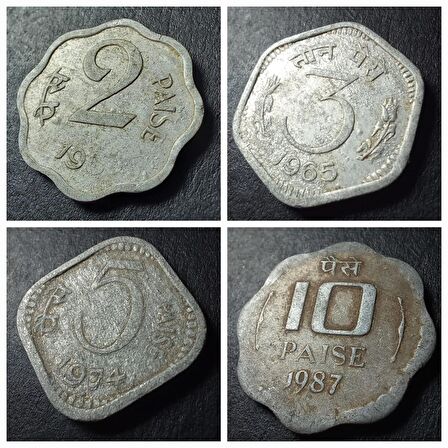 1963 /65/74/ 1987 Hindistan 2/3/5/ 10 paise temiz/çt - Scallop Shape, Alüminyum - 3996366736a0ba6903