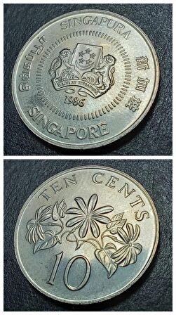 1986 Singapur 10 cent ÇİL+ eski yabancı madeni para - 399636681c0250020c