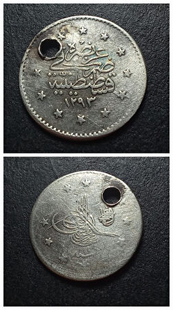 Escoines Koleksiyon 1886 II.Abdülhamid 1293-11 Delik 1Kuruş 1,10Gram Gümüş 39963668ca38b65bba