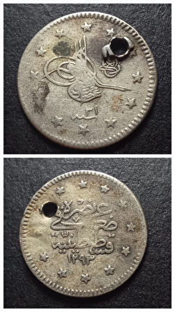 Escoines Koleksiyon 1293/31 1906 II.Abdülhamid Delik 1 Kuruş 1,15 Gram Gümüş 399636693d10fc69e9