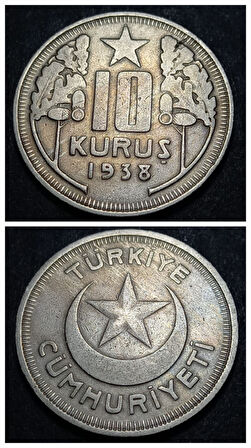 Escoines Koleksiyon (1938) 10 Kuruş 1938 ÇÇT+/CA eski madeni para - 39963669da83781bb2