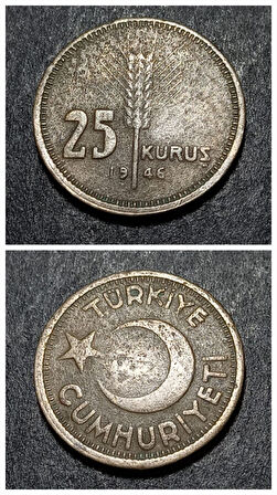 Escoines Koleksiyon KIZIL 25 Kuruş 1946 (R) - TopMermisi - Az çıkar ÇT+/ÇÇT eski madeni para (1946)