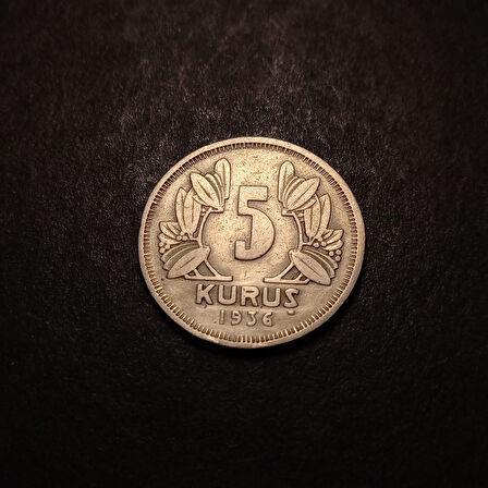 Escoines Koleksiyon 5 Kuruş 1936 (R) Nadir Az çıkar ÇÇT eski madeni para - 3996366cc77754a3d0