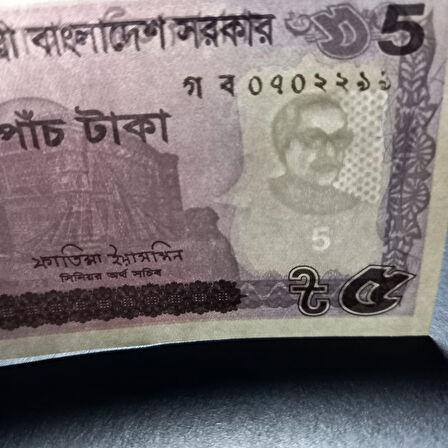 Escoines Koleksiyon 2022 Bangladeş 5 taka ÇİL eski yabancı kağıt para - 3996366d4c8d2d41d8