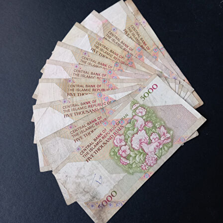 399636750c266123df Iran 5000 Riyal Nadir çiçekli tip HALİYLE/TEMİZ 10 adet eski yabancı kağıt para