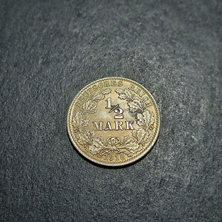 Escoines Koleksiyon 3996367671e711bf66 1918 Almanya ½Mark 2,78gram Gümüş CA eski yabancı madeni para