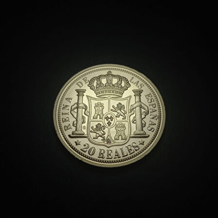 1863 REINA DE LAS ESPANAS 20 REALES İsabel Temalı Sertifikalı Altın Kaplama Hatıra Proof 32gram 40mm