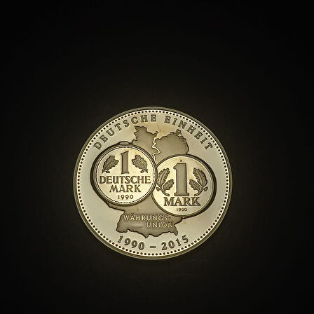 Escoines Koleksiyon 1990-2015 Almanya 1MARK 25.Yıl ParaBirliği Hatıra Madalyon 28Gr 40mm Sertifikalı