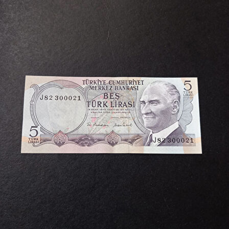 Escoines Koleksiyon 3996367e2357939f2e CA J82-300021 Seri Numaralı 6.Emisyon 5Türk Lirası eski para