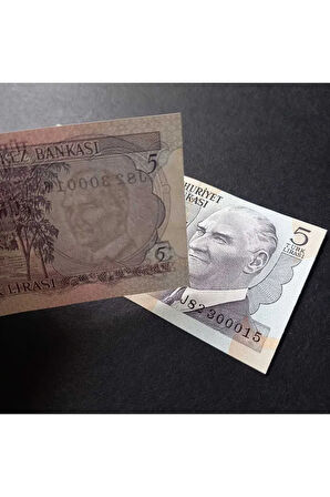 Escoines Koleksiyon 3996367e238514dc9f 6.emisyon 5türk lirası seri takipli 00015-00016 ÇİL eski para