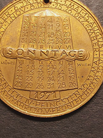 1971 SONNTAGE - MÜNZE WIEN - JAHRESREGENT MOND - Hans Köttenstorfer - Avusturya Ay Takvimi Serisi