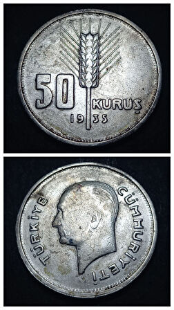 Escoines Koleksiyon 3996367eb6fa4e2c92 Gümüş 50 Kuruş 1935 ÇT+/ÇÇT eski gümüş para 6gram