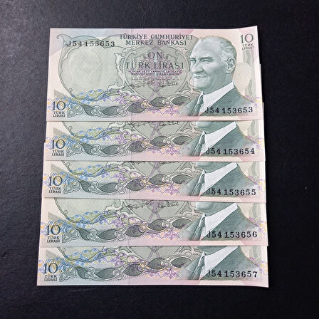 Escoines Koleksiyon 399636800de726856d 6.Emisyon 2.Tertip 10Lira 5Adet takipli ÇİL eski kağıt para