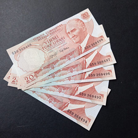 Escoines Koleksiyon 399636800dff3bdb02 ÇİL 6.Emisyon 3.Tertip 20TL Seri takipli ÇİL eski kağıt para