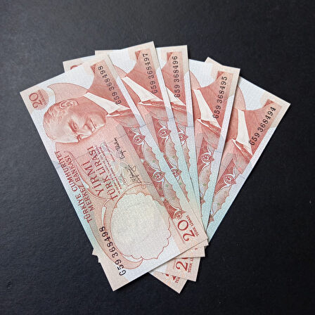 Escoines Koleksiyon 399636800dff3bdb02 ÇİL 6.Emisyon 3.Tertip 20TL Seri takipli ÇİL eski kağıt para