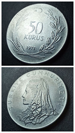 Escoines Koleksiyon 3996368015b618ae2c 1971 Akmonital 50 Kuruş ÇÇT+/ÇA Eski Madeni Para