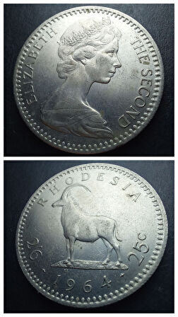 Escoines Koleksiyon 3996368023ebfe684d 1964 Rodezya 2½ Şilin ÇİL (AZ ÇIKAR) Eski Yabancı Madeni Para