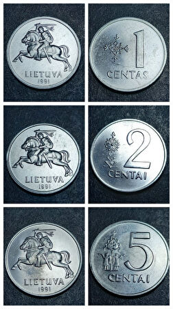 Escoines Koleksiyon 3996368025ec1d0713 1991 Litvanya 1/2/5 Centas Set Alüminyum ÇİL madeni para