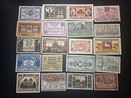 Escoines Koleksiyon 399636802601856cc3 Almanya 20'Li Notgeld lot Ehalet Acil Durum Paraları