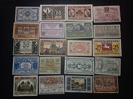 Escoines Koleksiyon 399636802601856cc3 Almanya 20'Li Notgeld lot Ehalet Acil Durum Paraları