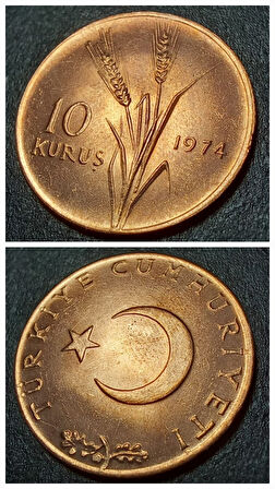 Escoines Koleksiyon 399636802a7195919a 1974 10kuruş ÇİL eski madeni para %97 Bakır