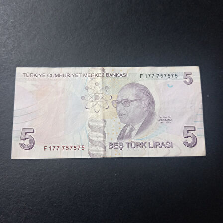 Escoines Koleksiyon 39963680c0f48b0e5f 9.Emisyon 5Türk Lirası Güzel Numara F177 757575