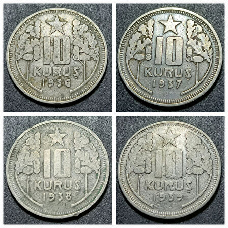 Escoines Koleksiyon 39963680e0ecd2d16f 1936/1937/1938/1939 10Kuruş takım ÇT/ÇÇT+ eski madeni para