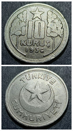 Escoines Koleksiyon 39963680e0f350e16d 1936 10Kuruş Nadir çıkar ÇÇT+ eski madeni para RR