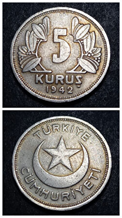 Escoines Koleksiyon 39963680e0f909732b 1942 5Kuruş ÇT/ÇÇT eski yerli madeni para 5 kuruş