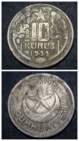 Escoines Koleksiyon 39963680e6cb34bc7d Kulptan çıkma (RR) 10Kuruş 1935 eski madeni para
