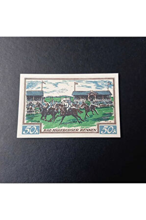 Escoines Koleksiyon 39963680e80a3efb1b 1923 GERMAN TRADE CARD HORSE RACING SCENE 50Pf NORTGELD ÇİL