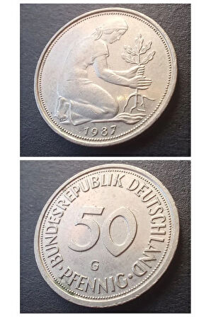 Escoines Koleksiyon 39963680e8b8eebe77 Almanya 50 pfennig (1987-G) Çil-Nadir çıkar Eski madeni para.