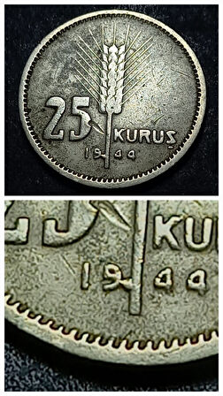 Escoines Koleksiyon 39963680e9afecba80 1944 25Kuruş çapaklı/emsalsiz/nadir ÇT/ÇÇT+ eski madeni para