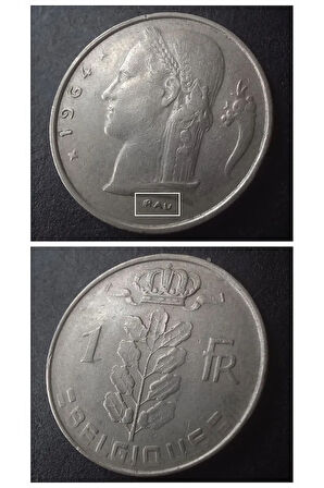 Escoines Koleksiyon 39963680e9c0c33f5f 1964 belçika 1frank ççt+ Hatalı Eski yabancı madeni para