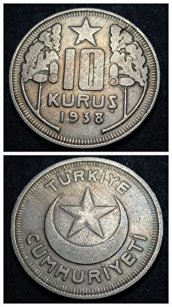 Escoines Koleksiyon 3996368168c43a9393 (1938) 10Kuruş 1938 ÇÇT+/CA eski madeni para
