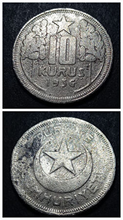 Escoines Koleksiyon 3996368168ec9065fe 10Kuruş 1936 (RR) Temiz/ÇT eski madeni para