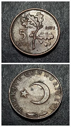 Escoines 399636873420ee80ba 1973 Bronz 5Kuruş Para