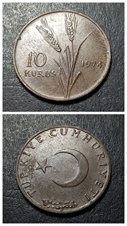 Escoines 3996368734506c91cf 10Kuruş 1974 çt+ bronz Para
