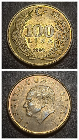 Escoines Koleksiyon 39963687b0c444c9fc 1992 Pirinç 100 Lira ÇA/ÇİL Eski Madeni Para