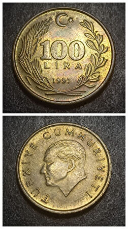 Escoines Koleksiyon 39963687b0c4cc98f3 1991 Pirinç 100 Lira ÇA/ÇİL Eski Madeni Para