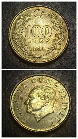 Escoines Koleksiyon 39963687b0c58943dc 1990 Pirinç 100Lira ÇA/ÇİL Eski Madeni Para