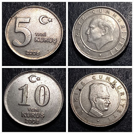 Escoines Koleksiyon 39963687c687ad00af 2005/2006/2007/2008 5-10 Yeni Kuruş Tam Set Eski Madeni Para