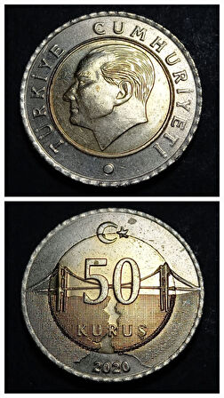 Escoines Koleksiyon 39963688005ddd7cd9 50Kuruş 2020 çapak hatalı ççt+ eski madeni para