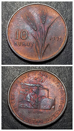 Escoines 39963688998cec7c40 FAO 10Kuruş 1971 “Saban Kılıçtan Üstündür” ÇA Bakır Para