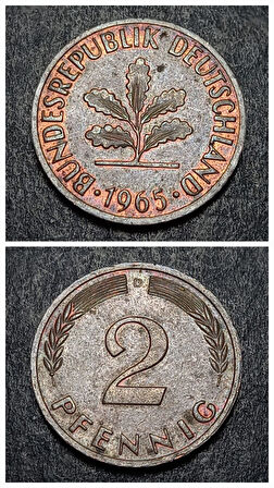 Escoines 39963688a9dff9aff7 1966 D Almanya 2 Pfennig Bronz çt+ Para